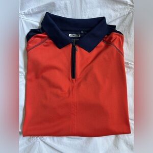 Adidas mens Orange and Navy Zip Polo, medium, climacool